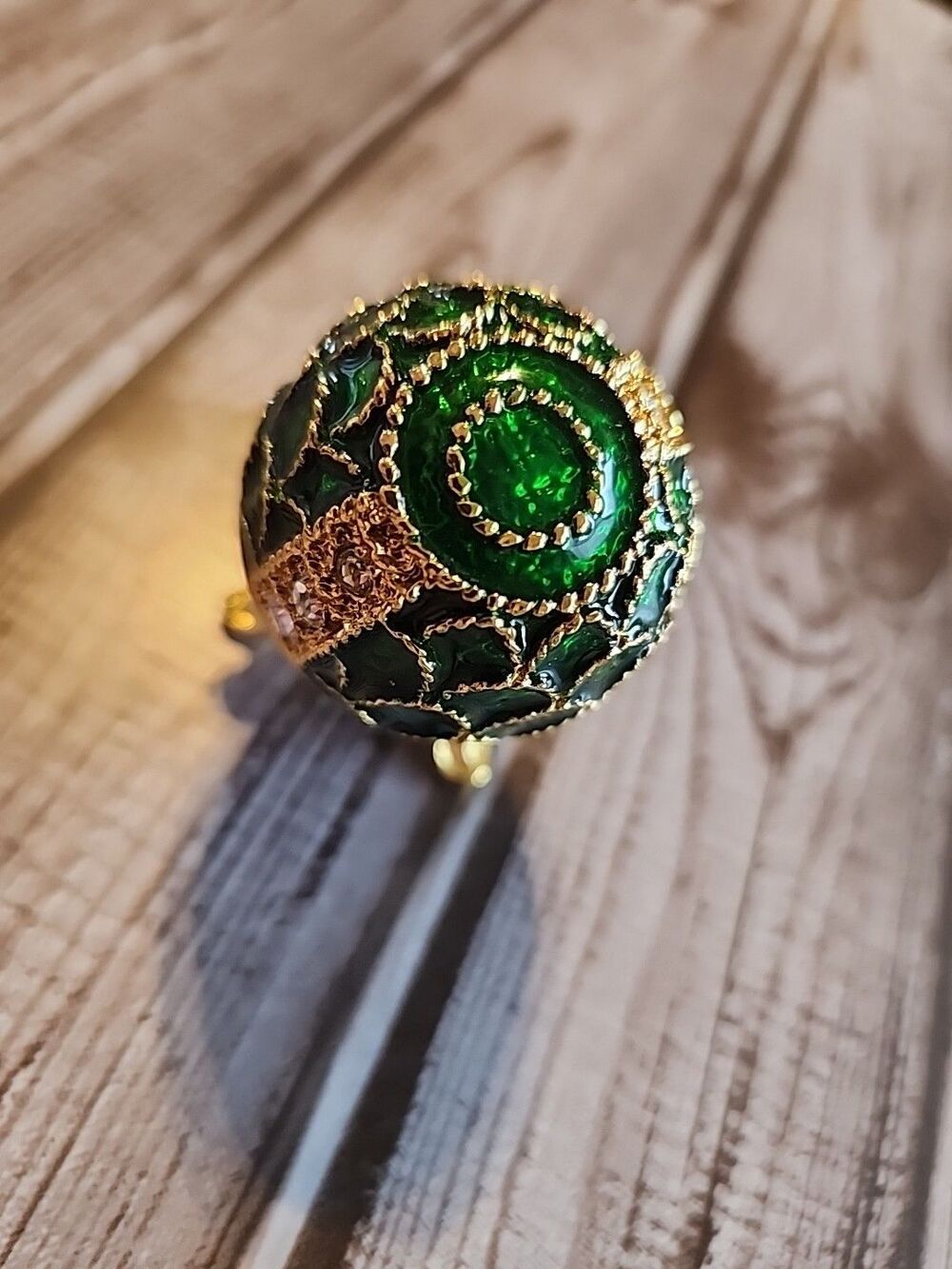Stauer Egg Emerald Lace Enameled Trinket Box With Matching Necklace - Picture 3 of 5